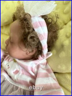 Ooak Reborn Tiny Girl Ethnic Baby Girl. Rooted Curly Brown Hair 12 In Weighted