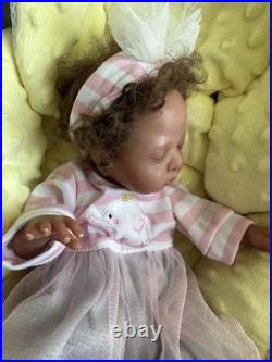 Ooak Reborn Tiny Girl Ethnic Baby Girl. Rooted Curly Brown Hair 12 In Weighted
