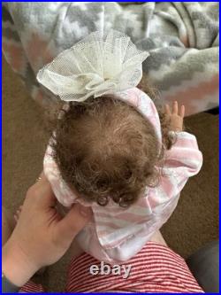 Ooak Reborn Tiny Girl Ethnic Baby Girl. Rooted Curly Brown Hair 12 In Weighted