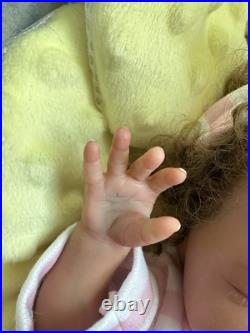 Ooak Reborn Tiny Girl Ethnic Baby Girl. Rooted Curly Brown Hair 12 In Weighted