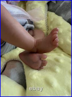 Ooak Reborn Tiny Girl Ethnic Baby Girl. Rooted Curly Brown Hair 12 In Weighted