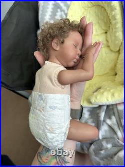 Ooak Reborn Tiny Girl Ethnic Baby Girl. Rooted Curly Brown Hair 12 In Weighted