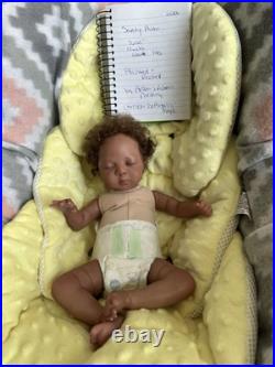 Ooak Reborn Tiny Girl Ethnic Baby Girl. Rooted Curly Brown Hair 12 In Weighted