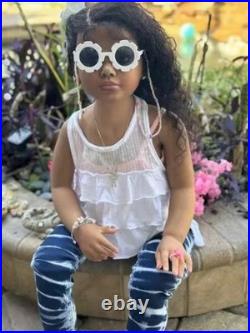 Painted 42In Toddler Reborn Dolls Dark Skin Girl African Kit DIY With Cloth Body