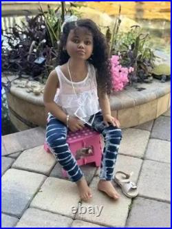 Painted 42In Toddler Reborn Dolls Dark Skin Girl African Kit DIY With Cloth Body