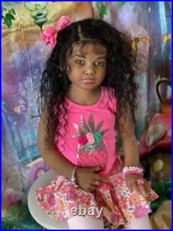 Painted 42In Toddler Reborn Dolls Dark Skin Girl African Kit DIY With Cloth Body