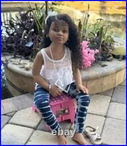 Painted 42In Toddler Reborn Dolls Dark Skin Girl African Kit DIY With Cloth Body