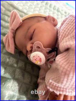 Reborn African American Girl Doll Medium Complexion Lifelike Pink Outfit