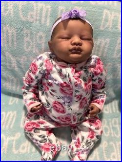 Reborn African American Girl Doll Medium Complexion Lifelike Pink Outfit