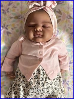 Reborn African American Girl Doll Medium Complexion Lifelike Pink Outfit