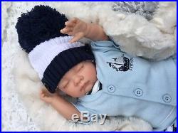 Reborn Baby Boy Doll Nautical 3 Piece Set White Bobble Hat S