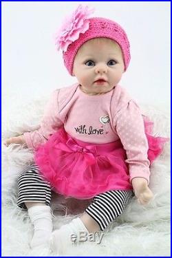 Reborn Baby Doll Soft Silicone Girl Toy 22in. 55cm Pink Head Dress