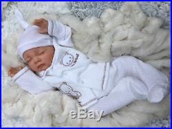 Reborn Baby Doll White Spanish Outfit With Knot Hat Grey Or Beige Detailing S
