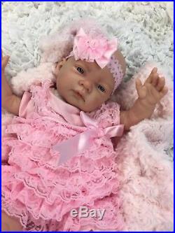 Reborn Baby Girl Doll Open Eyed Pink Spanish Ruffle Romper Pink & Dummy C