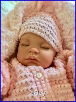Reborn Baby Girl Doll Pink Spanish Knitted Set & Dummy M
