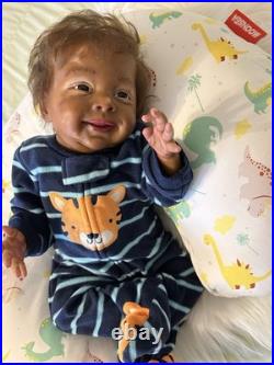 Reborn Doll Curly Brown Hair Medium Dark Multiracial Outfit Gender Neutral Vinyl