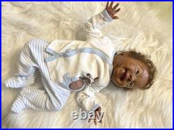 Reborn Doll Curly Brown Hair Medium Dark Multiracial Outfit Gender Neutral Vinyl