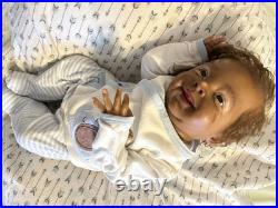 Reborn Doll Curly Brown Hair Medium Dark Multiracial Outfit Gender Neutral Vinyl