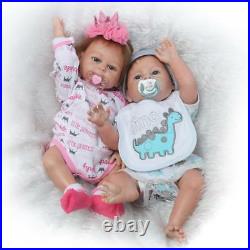 Reborn Dolls Twins Boy+Girl Realistic Baby Dolls Full Body Silicone Vinyl Gifts