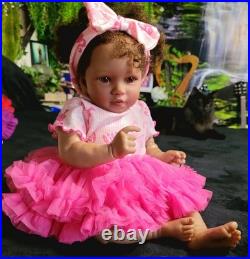 Reborn baby African American Ethnic, Hand Painted & Rooted Hair- Chest Opening