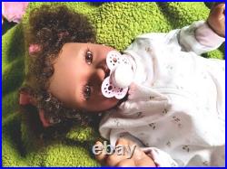 Reborn baby African American Ethnic, Hand Painted & Rooted Hair- Chest Opening