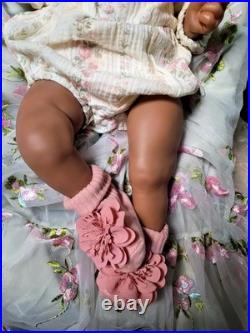 Reborn baby African American Ethnic, Hand Painted & Rooted Hair- Chest Opening