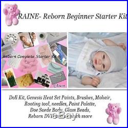 Reborn baby RAINE Complete Starter Beginner Kit, Genesis paints, Mohair, Doll