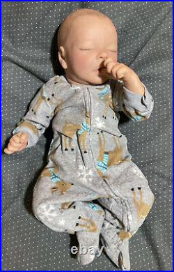Reborn baby cute boy sleeping with magnetic pacifier outfit+receiving blanket