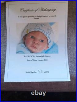 SAMANTHA GREGORY Doll Reborn Baby Creations PATRICK 8/08 Ltd Ed 92/250 Lifelike