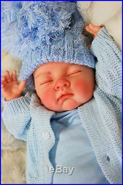 Stunning Reborn Baby Boy Doll Blue Spanish Pom Pom Hat & Dummy S998