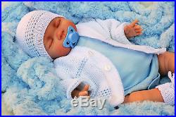 Stunning Reborn Baby Boy Doll Sleeping Spanish Cardigan, Hat, Bootees Molly M153