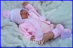 Stunning Reborn Baby Girl Doll Asleep Stripe Pom Pom Outfit Sofia