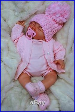 Stunning Reborn Baby Girl Doll Pink Spanish Pom Pom Hat & Dummy S997