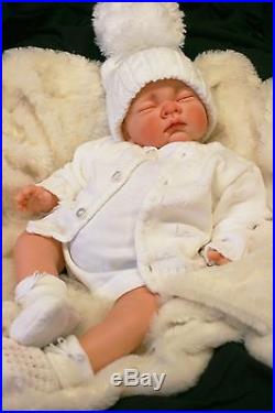Stunning Reborn Baby Girl Or Boy Doll White Spanish Pom Pom Hat & Dummy S996