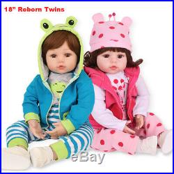 Twins 18 Reborn Baby Dolls 100% Handmade 2 Pcs Clothes Silicone Vinyl Preemie