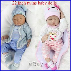 US Stock 22'' Twins Lifelike Newborn Silicone Vinyl Reborn Baby Girl+Boy Dolls