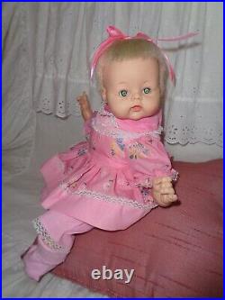 Vintage 1961 Madame Alexander Genuine KITTEN Baby Doll Platinum Pink Dress Set