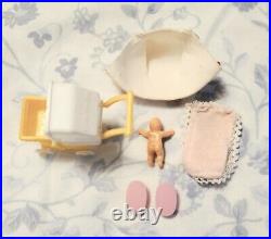 Vintage Liddle Kiddles Doll Florence Niddle Nurse Baby Carriage, and Booklet