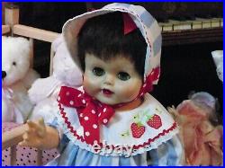 Vinyl 1950's Baby Doll 20 Dark Brown Hair Large Green Eyes 3 Piece Outfit CUTIE