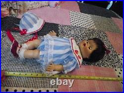 Vinyl 1950's Baby Doll 20 Dark Brown Hair Large Green Eyes 3 Piece Outfit CUTIE