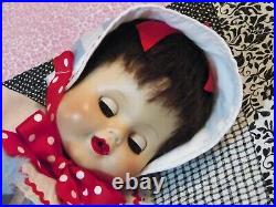 Vinyl 1950's Baby Doll 20 Dark Brown Hair Large Green Eyes 3 Piece Outfit CUTIE