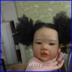 Weighted 28in Reborn Doll Rooted Hair Dark Skin Girl African Toddler Collect Toy